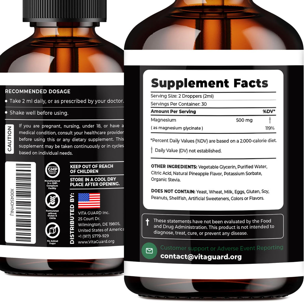 Sugar-free vegan formula label of Vita Guard magnesium glycinate