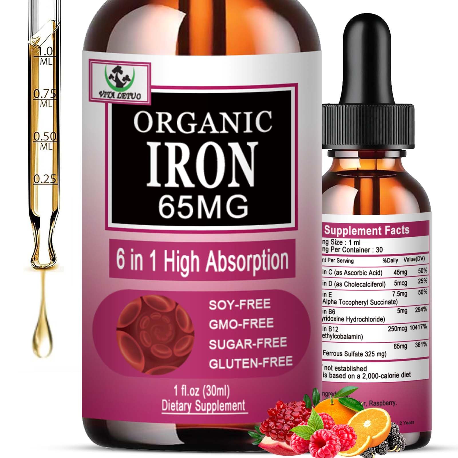 Vita Letuo iron drops bottle for easy daily use and energy support