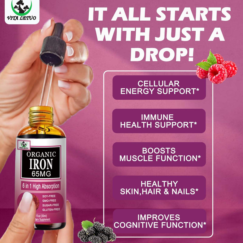 Vita Letuo iron drops poured into a glass for easy consumption