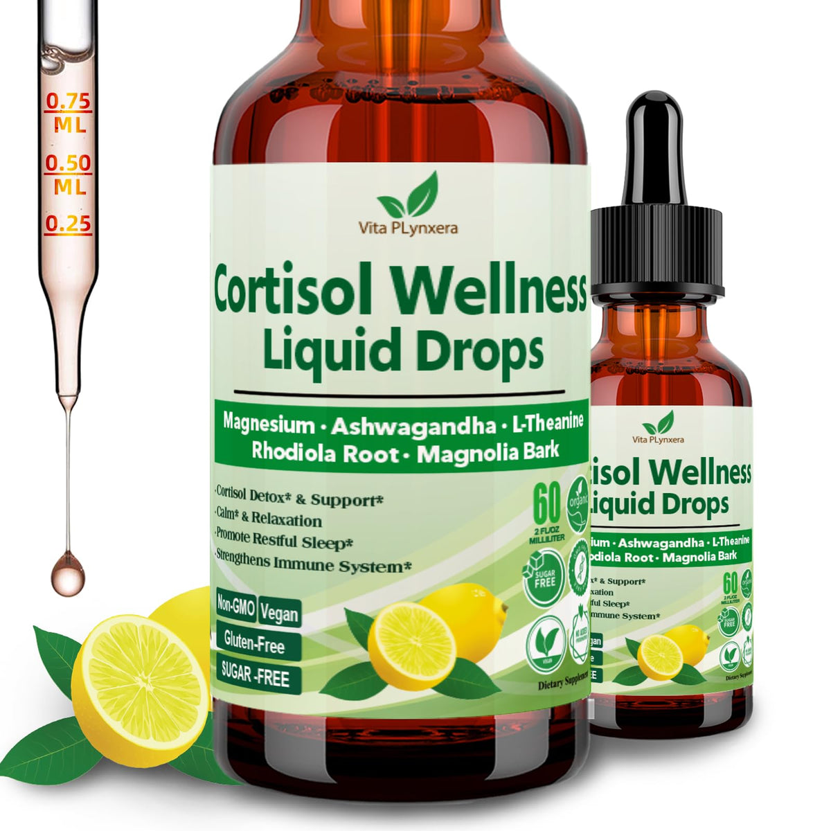 Vita PLynxera cortisol liquid drops bottle pour for easy dosing and fast absorption