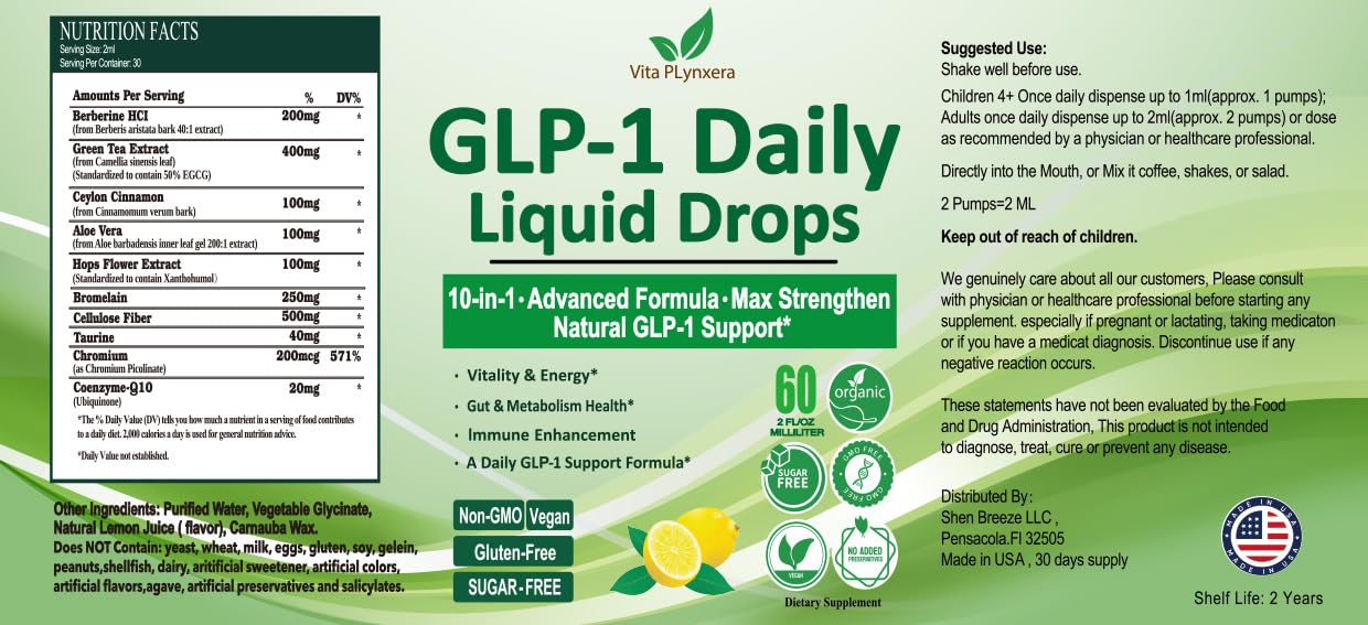 Vita PLynxera GLP-1 Drops 60 ml bottle for a 30 day supply