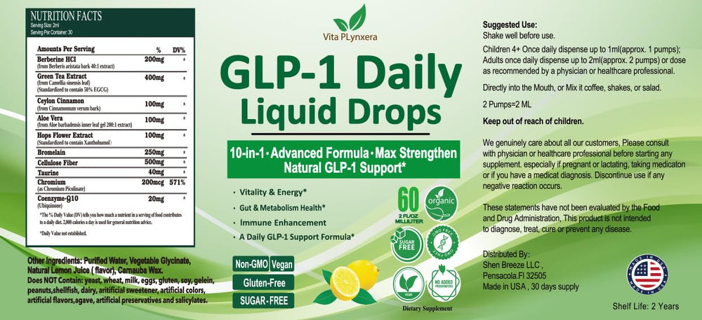 Vita PLynxera GLP-1 Drops 60 ml bottle for a 30 day supply