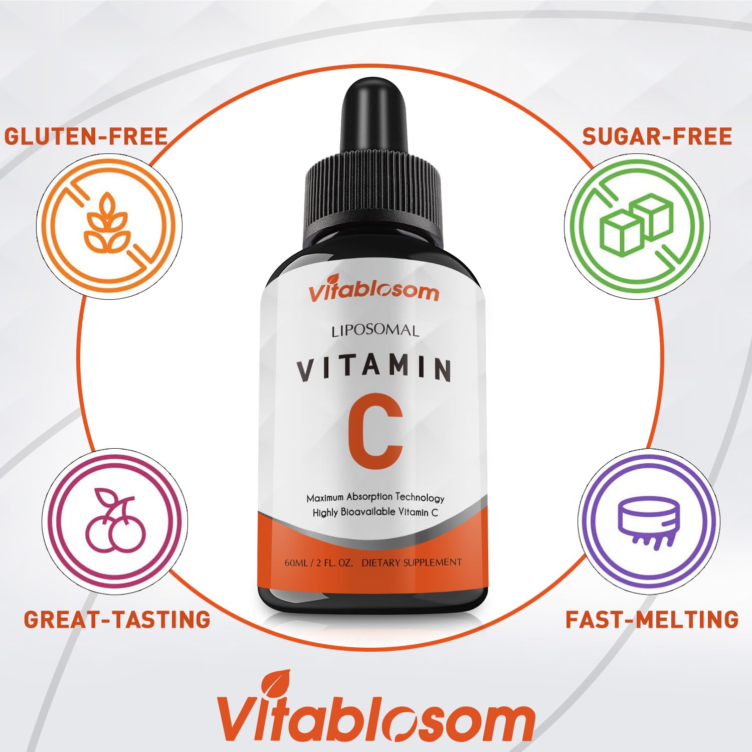 Vitablosom liposomal vitamin C 2000mg sunflower phospholipids ingredient label highlights quality.