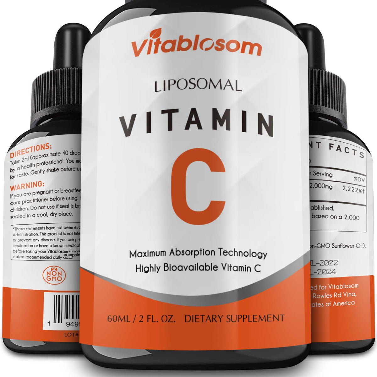 Vitablosom Liposomal Vitamin C bottle front for potential daily immune support.