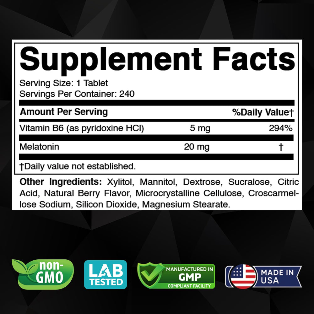 Vitabod Melatonin 20 mg tablets with a score line for flexible 10 mg dosing