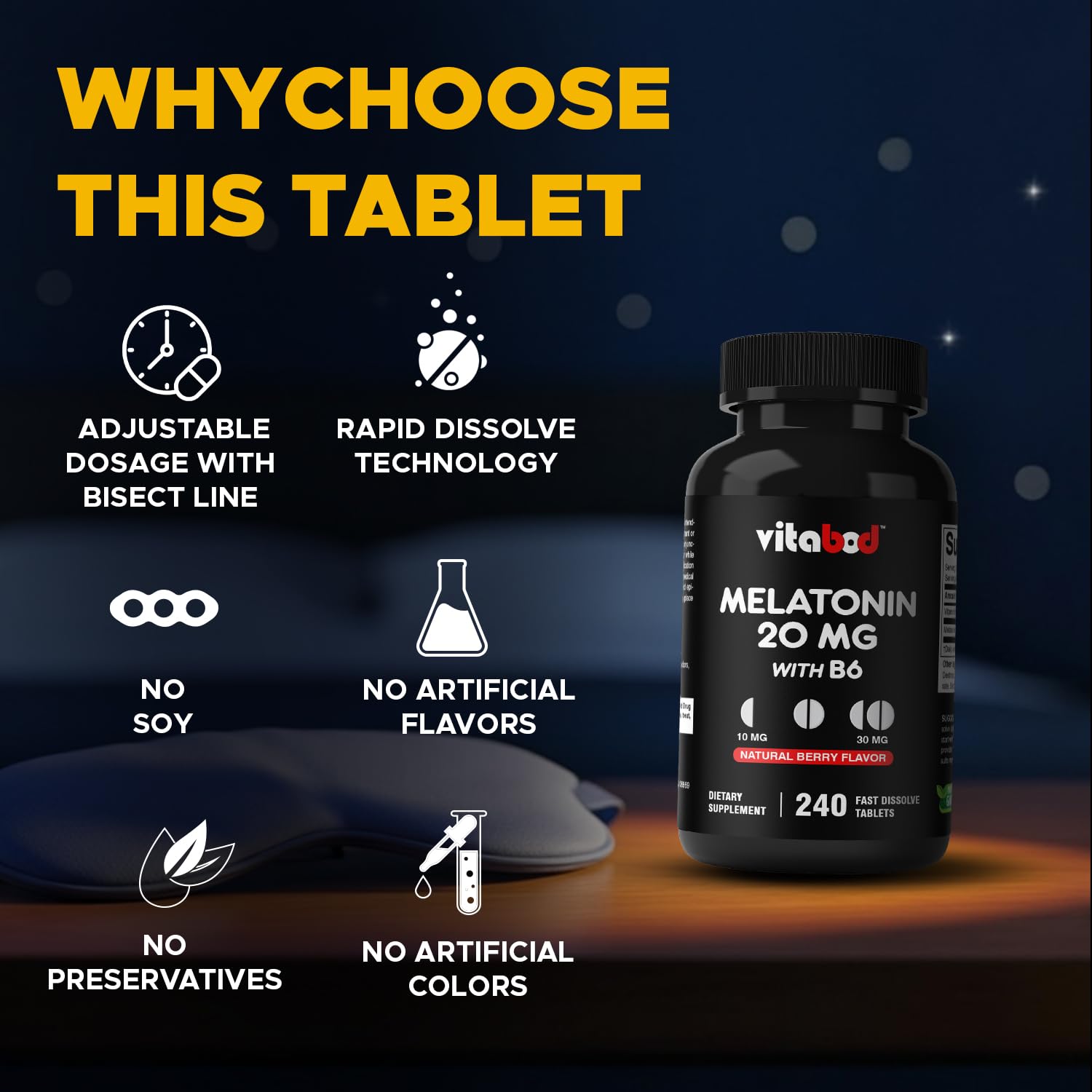Vitamin B6 ingredient panel on Vitabod Melatonin formulation