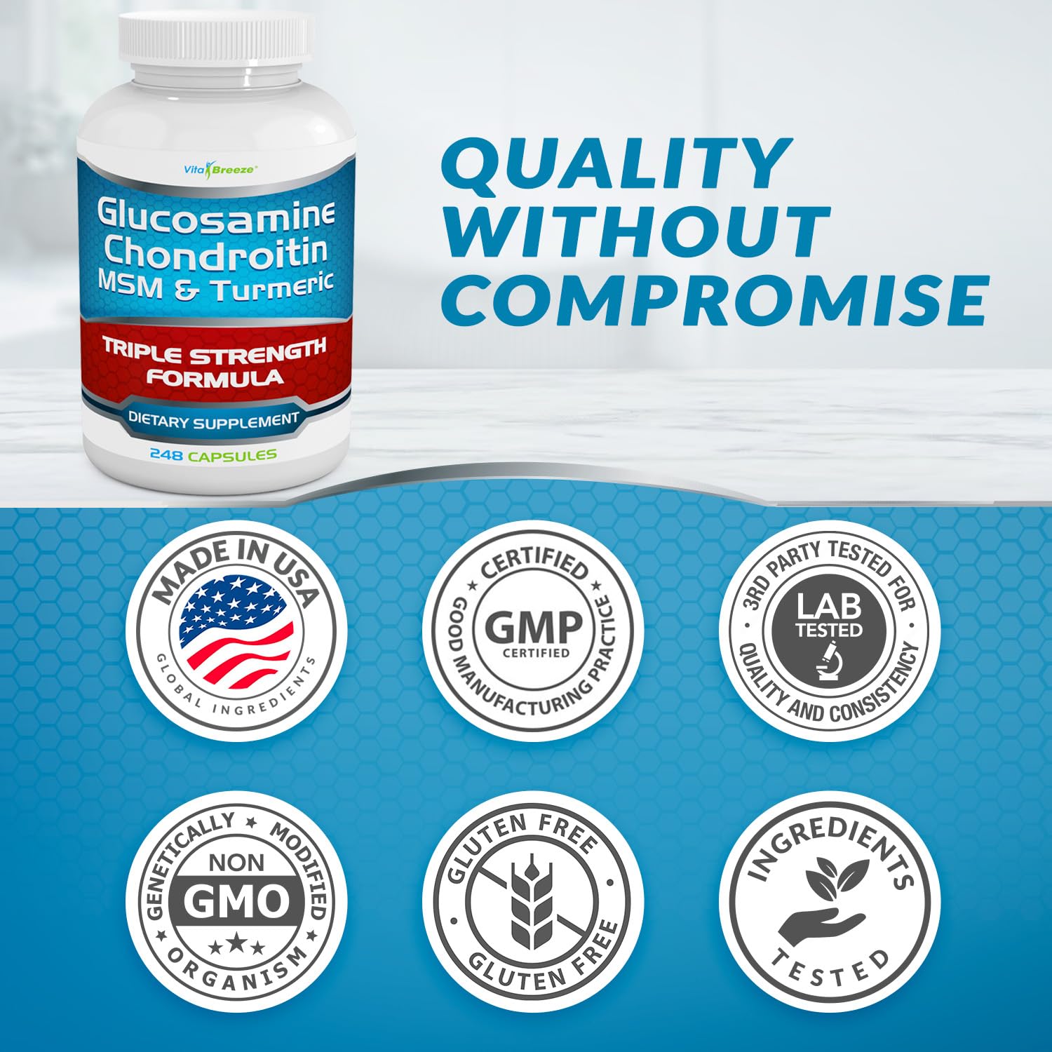 VitaBreeze GMP seal quality-control image reinforcing product safety and consistency.