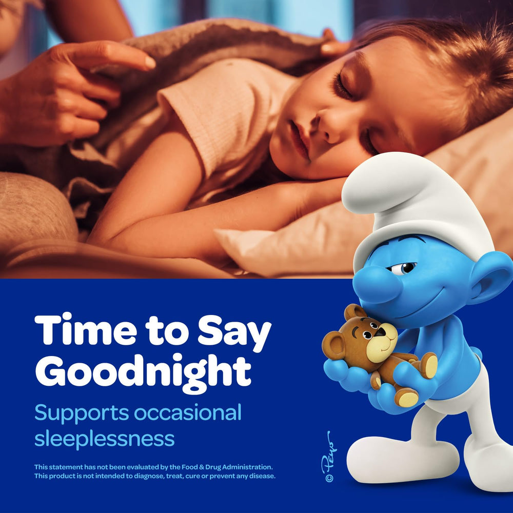 VITABURST Smurfs gummies for kids taken nightly support relaxed bedtime.