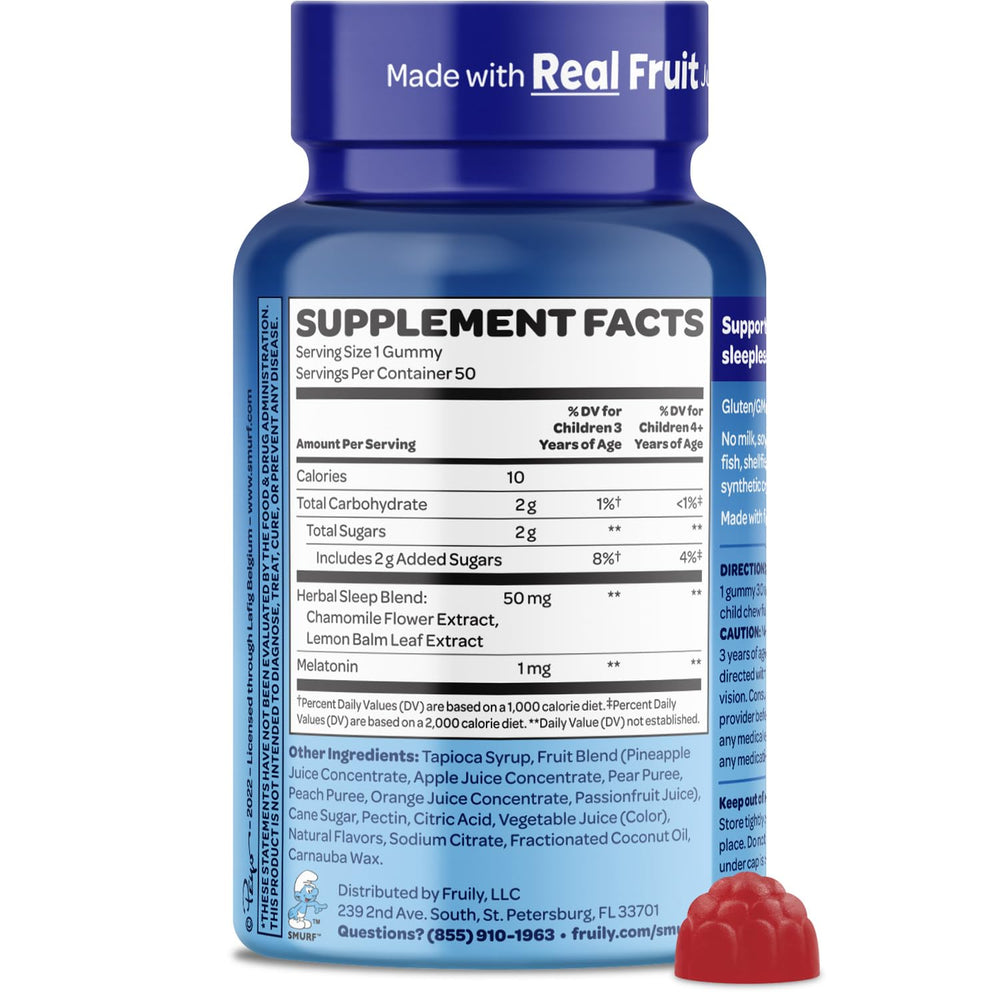 VITABURST Smurfs no artificial sweeteners label communicates clean ingredients.
