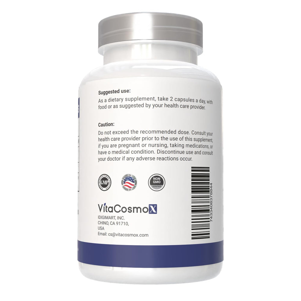 VitaCosmoX Diosmin Hesperidin 1200mg bottle; clean formula appeal.
