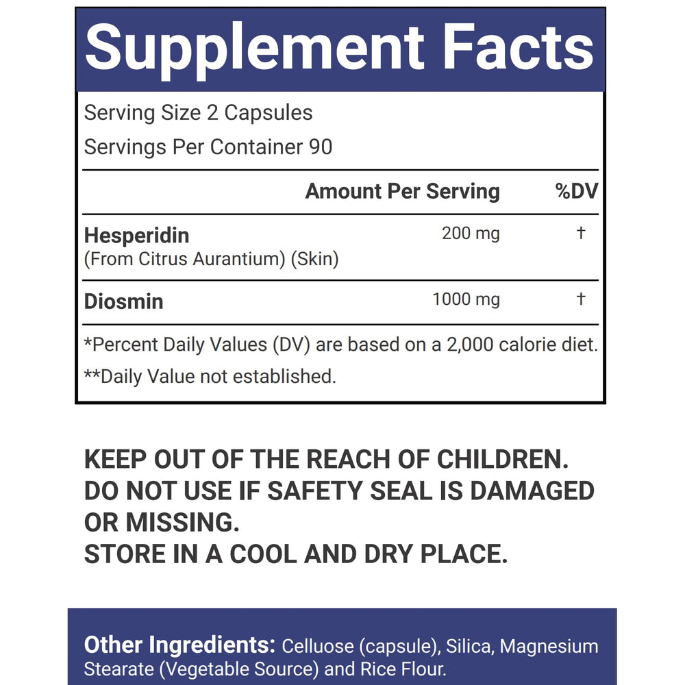 VitaCosmoX Diosmin Hesperidin 1200mg GMP-certified production label.