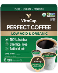 VitaCup Perfect Low Acid pod pack shot, gentle morning coffee.