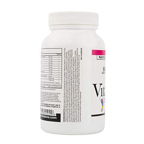 Vitadone bottle with glass of water conveys convenient daily use