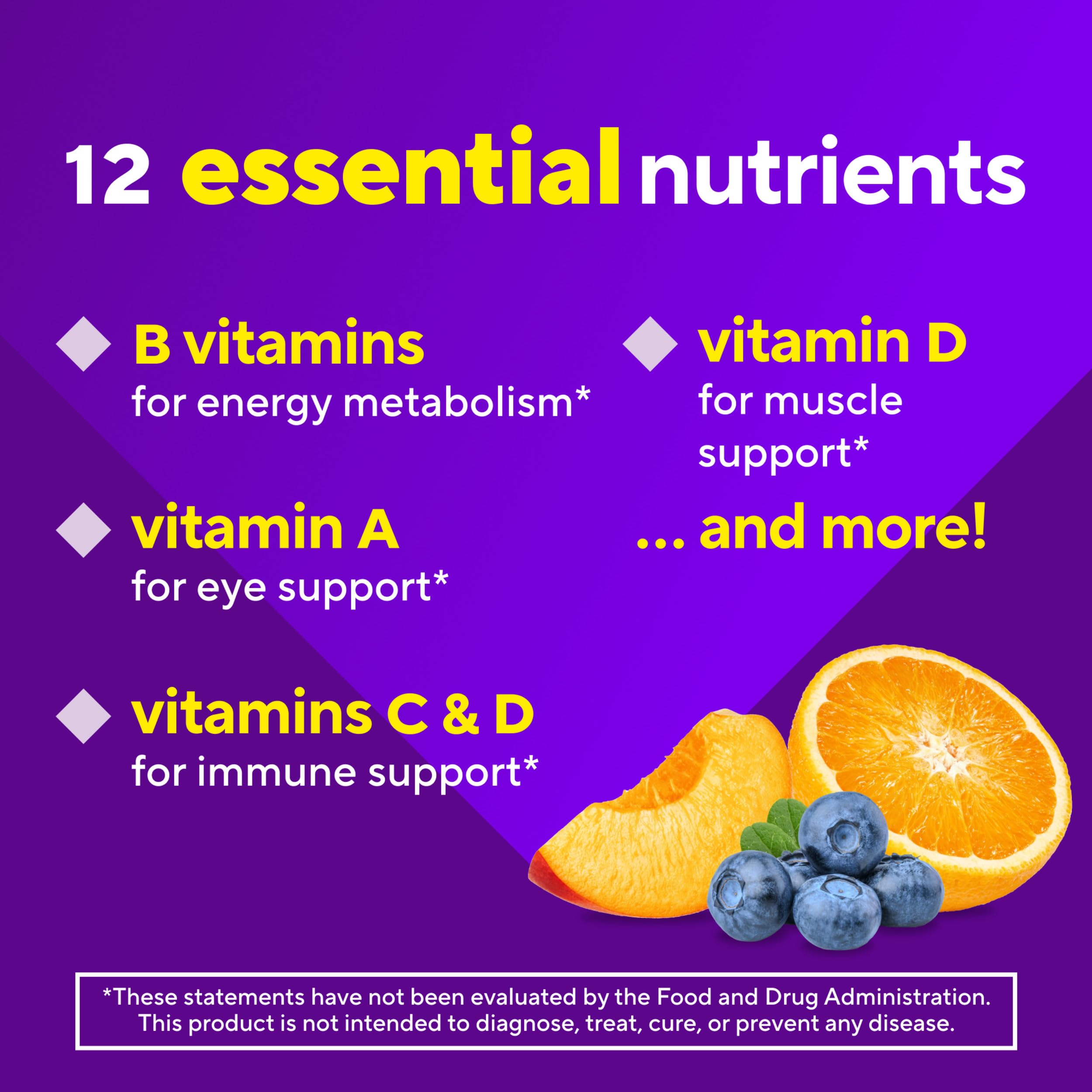 Gluten- and dairy-free Vitafusion gummies displayed for dietary-conscious adults.