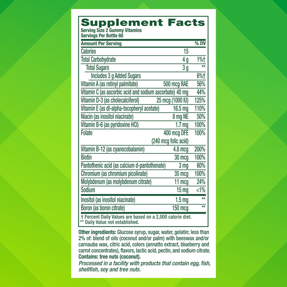 Vitafusion bottle label close-up highlighting no artificial flavors.