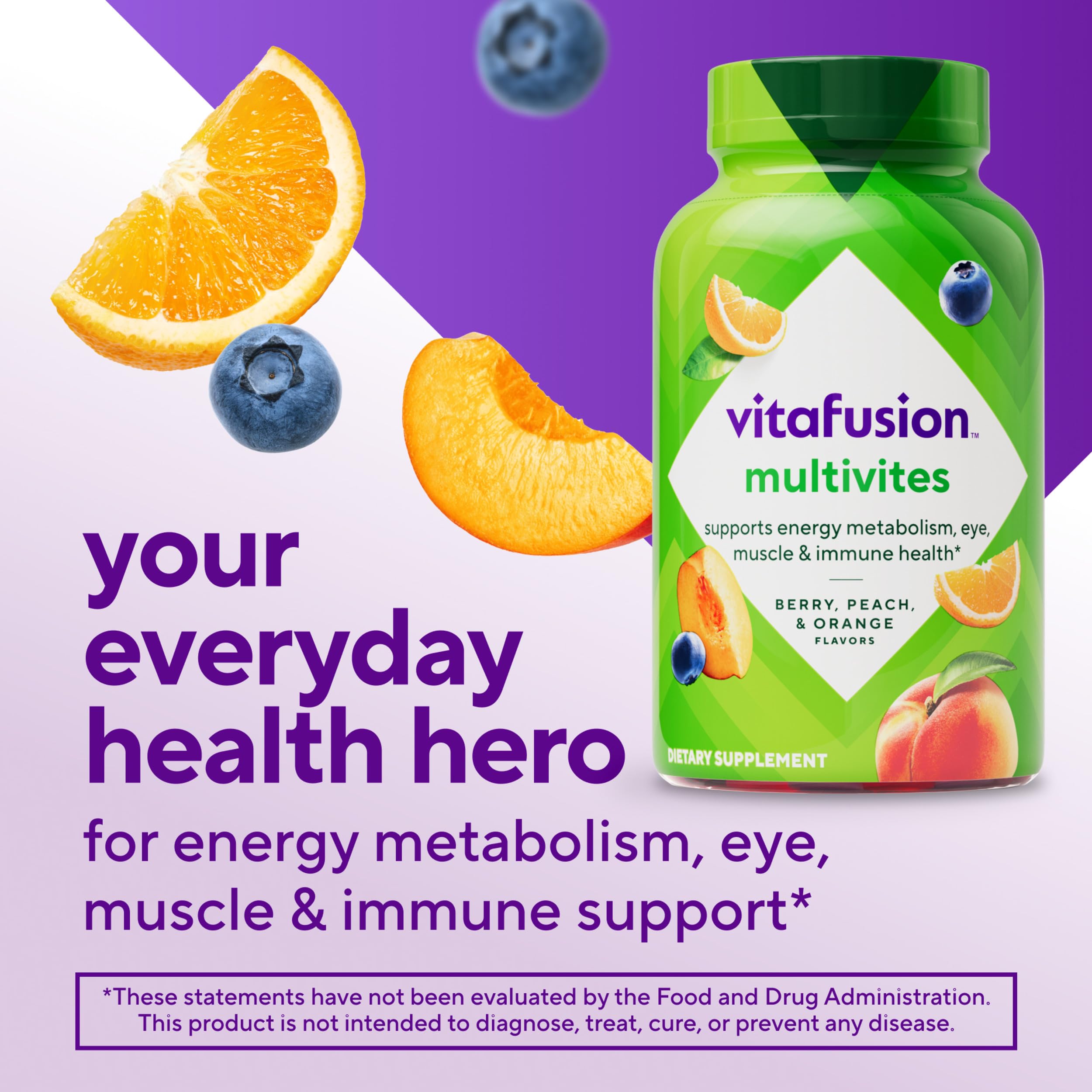 Orange and peach Vitafusion gummies ready for a convenient daily routine.