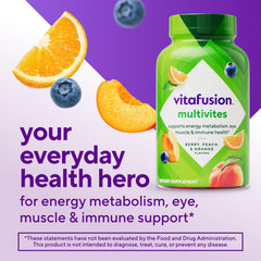 Orange and peach Vitafusion gummies ready for a convenient daily routine.
