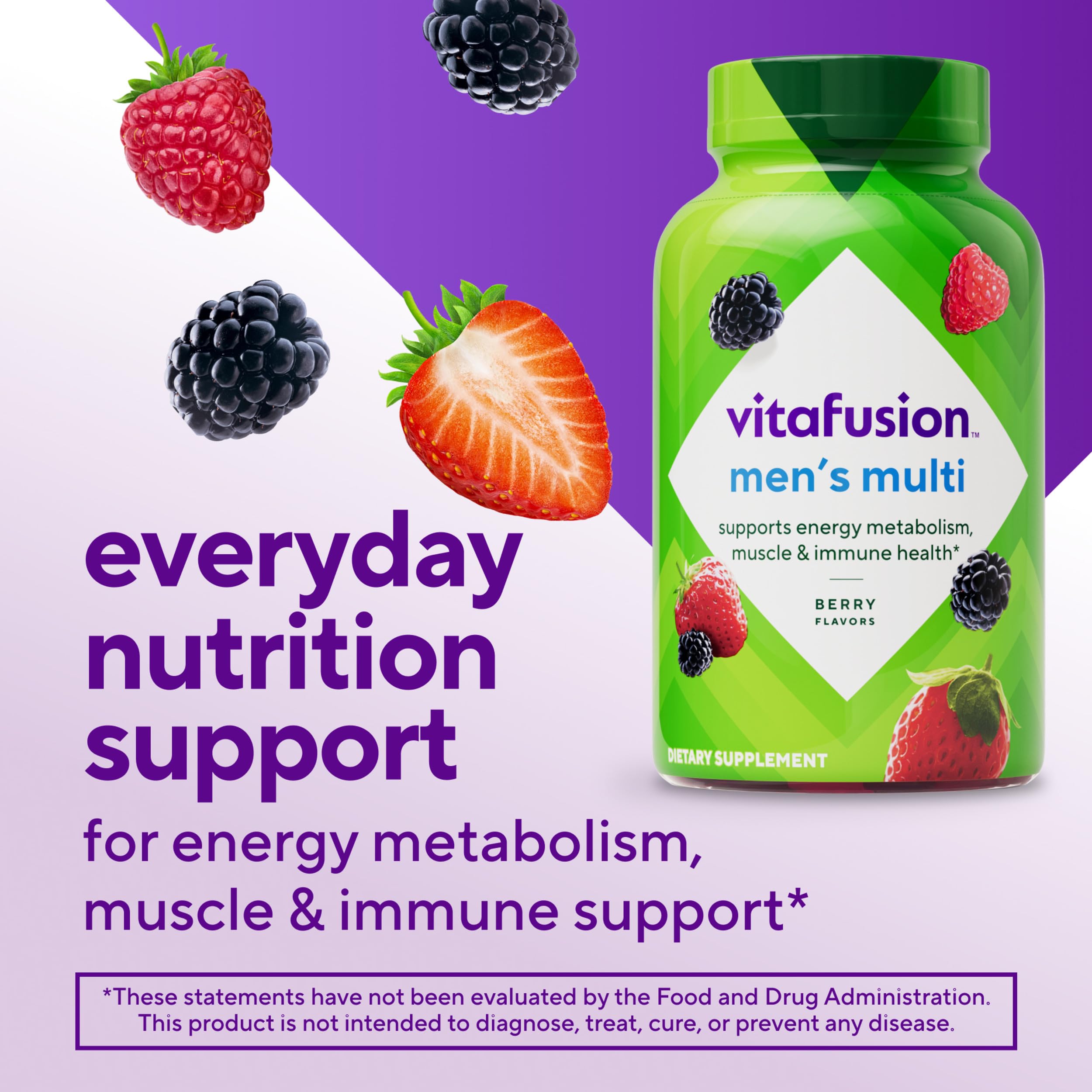 Vitafusion adult men's gummy berry texture for easy daily energy support