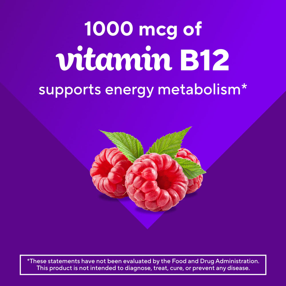 Vitafusion B12 bottle top view emphasizes easy daily use.