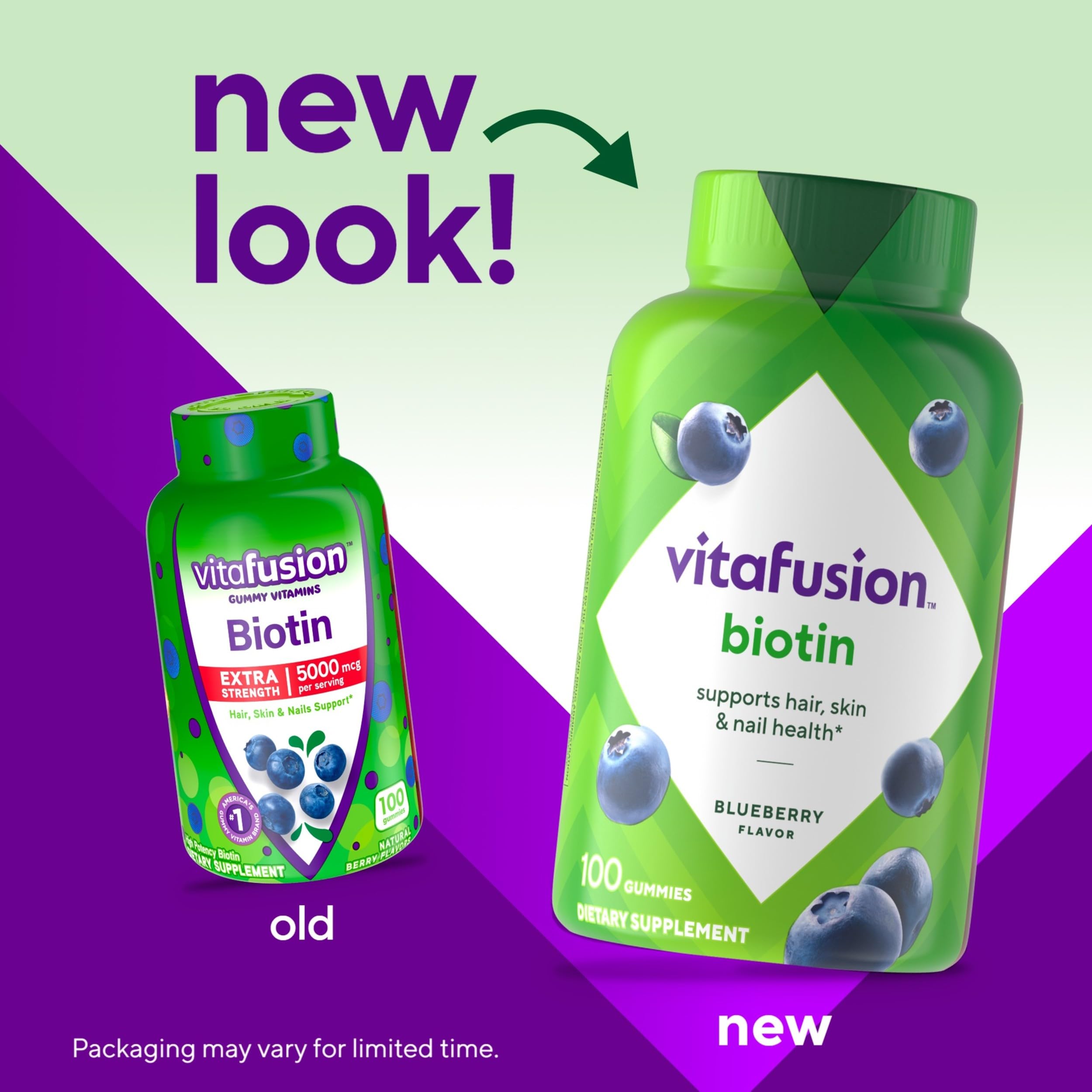 Close-up of Vitafusion Biotin gummies with berry flavor for daily wellness.
