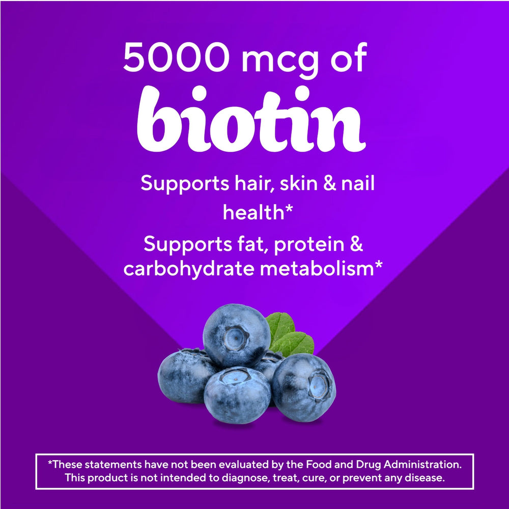 Vitafusion Biotin gummies, gluten-free and dairy-free daily supplement.