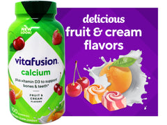 Vitafusion calcium gummies with natural fruit and cream flavors ready to take