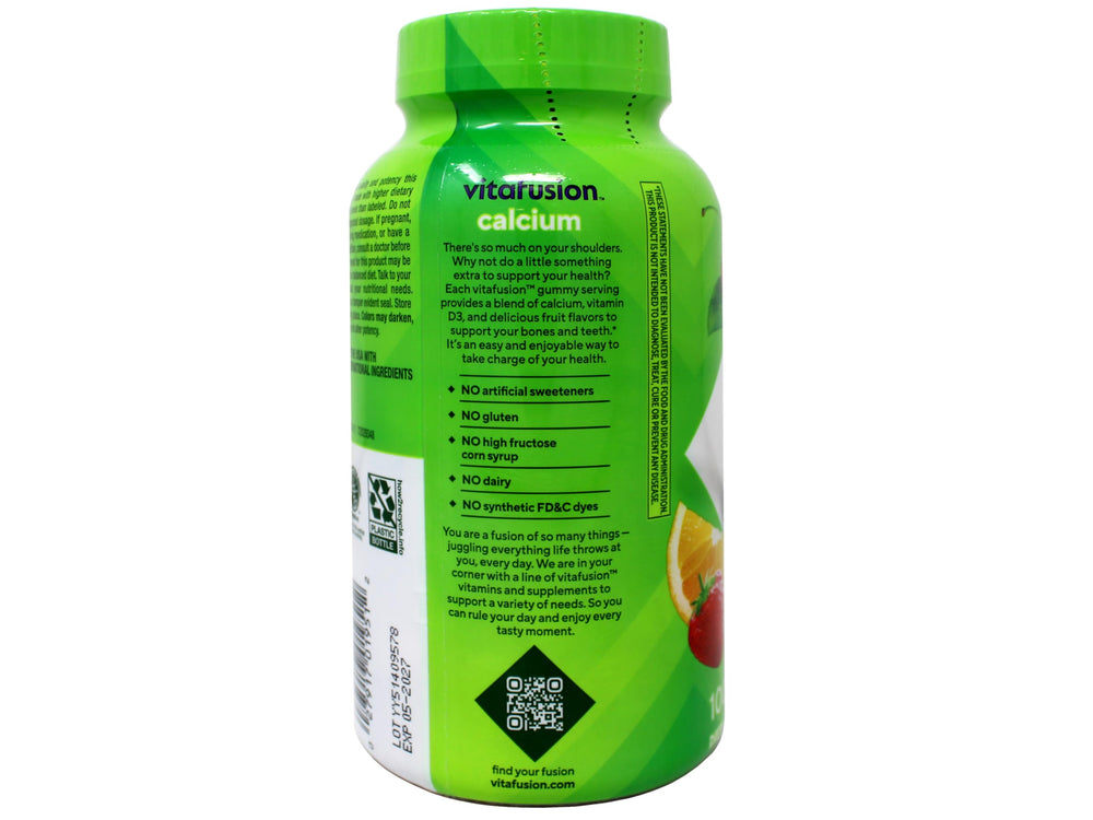 Vitafusion calcium gummies on shelf displayed for convenient daily use
