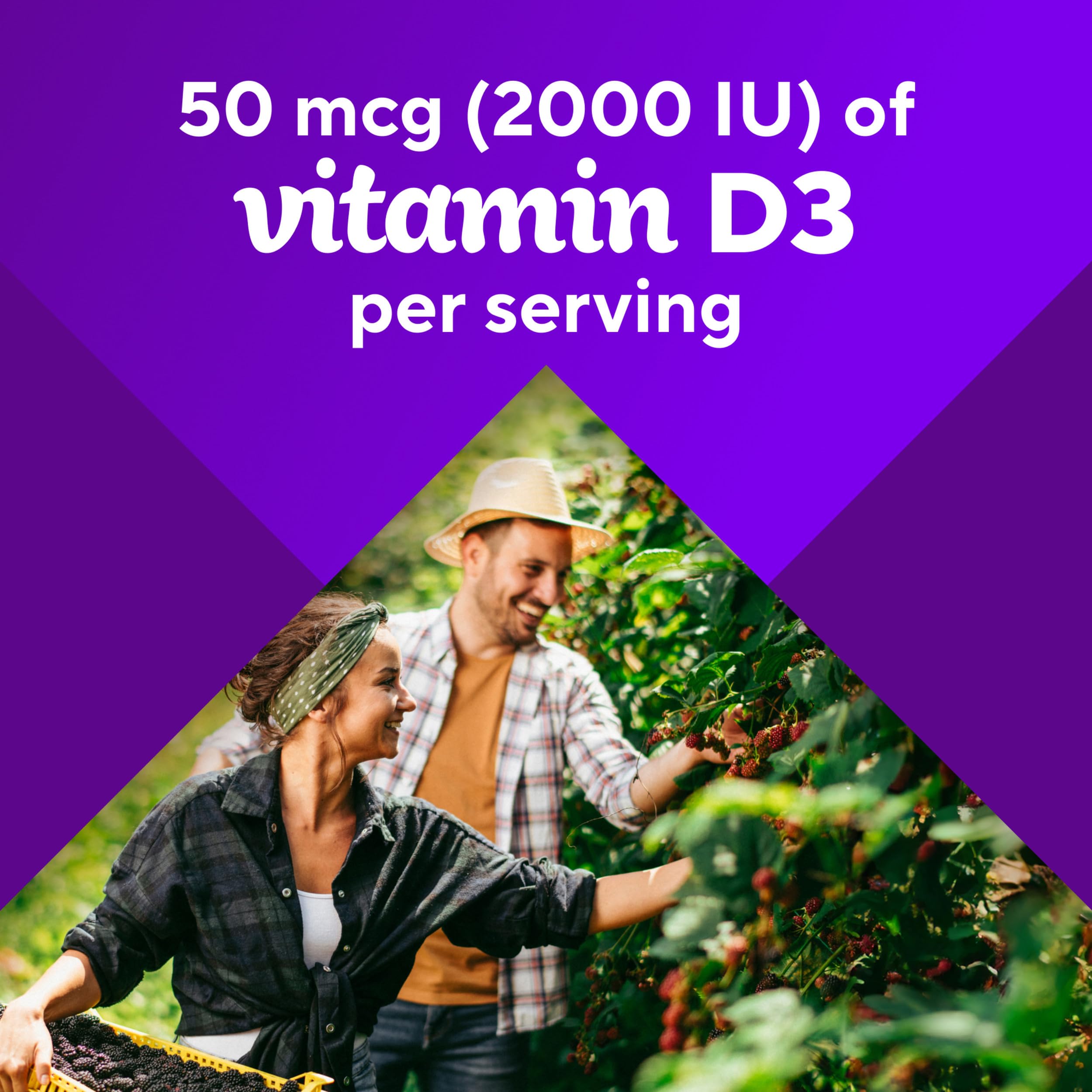 Vitafusion Vitamin D3 Gummies bottle back detailing ingredients for clean daily use.
