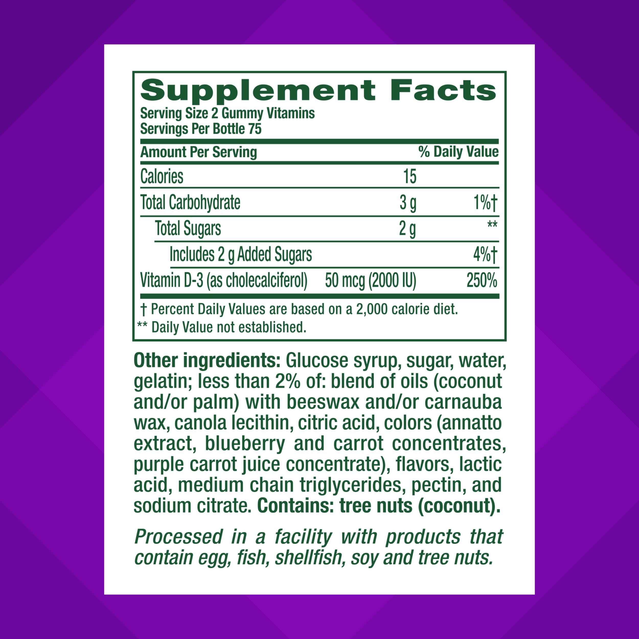 Vitafusion Vitamin D3 Gummies bottle front showing packaging and daily dose.