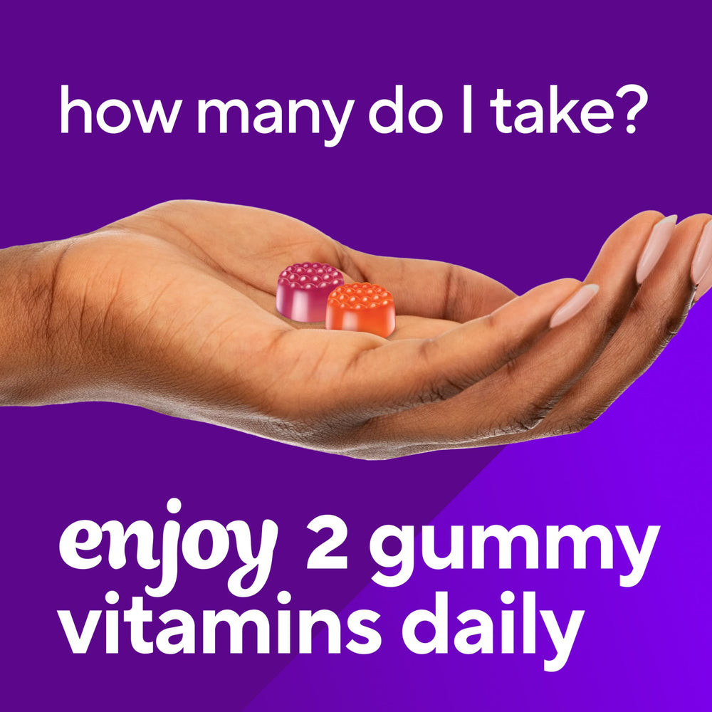 Vitafusion Vitamin D3 Gummies two-gummy serving illustrating daily intake.