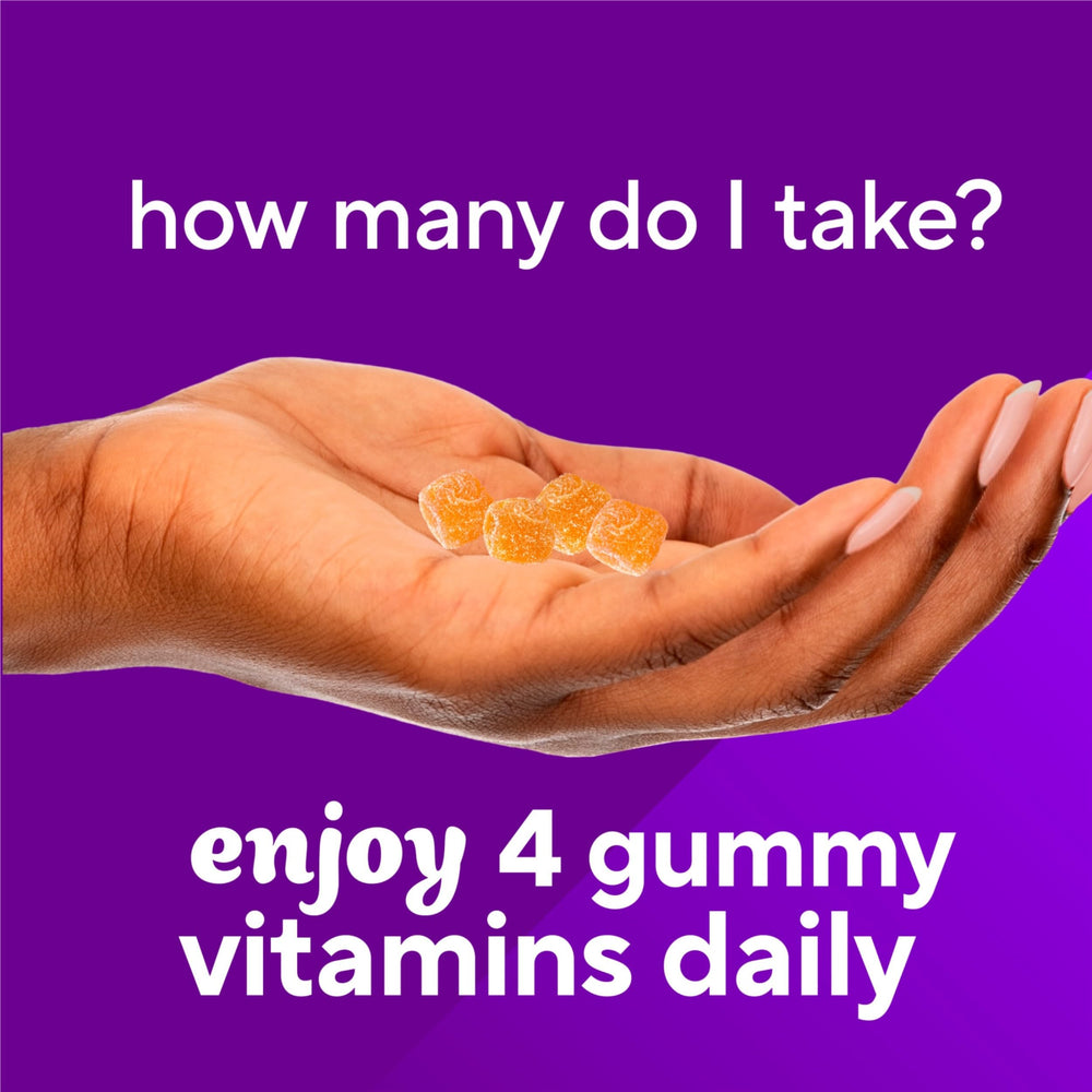 Vitafusion daily routine with gummies being poured.