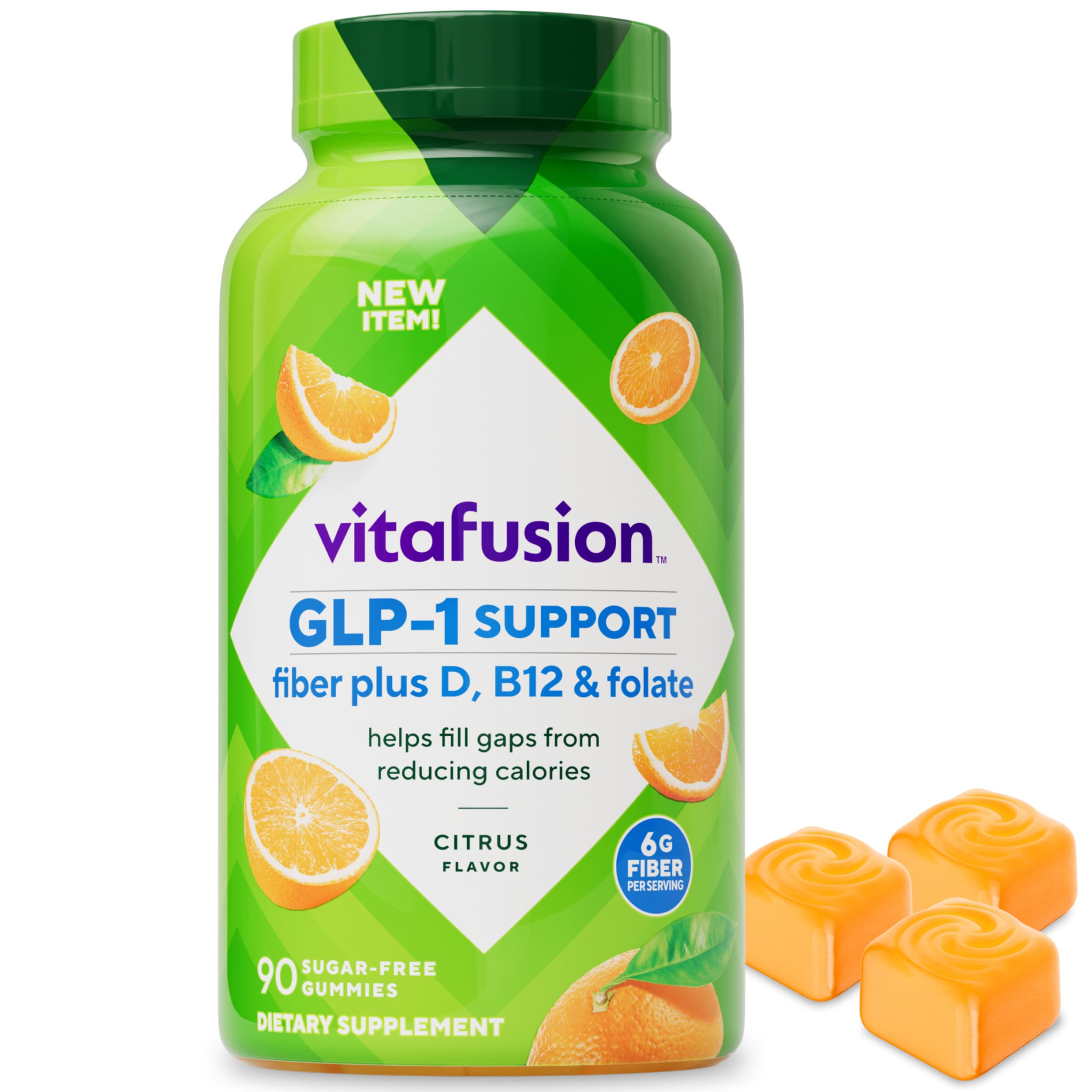 Vitafusion GLP-1 Support gummies Citrus bottle with a 90-count supply for daily use.