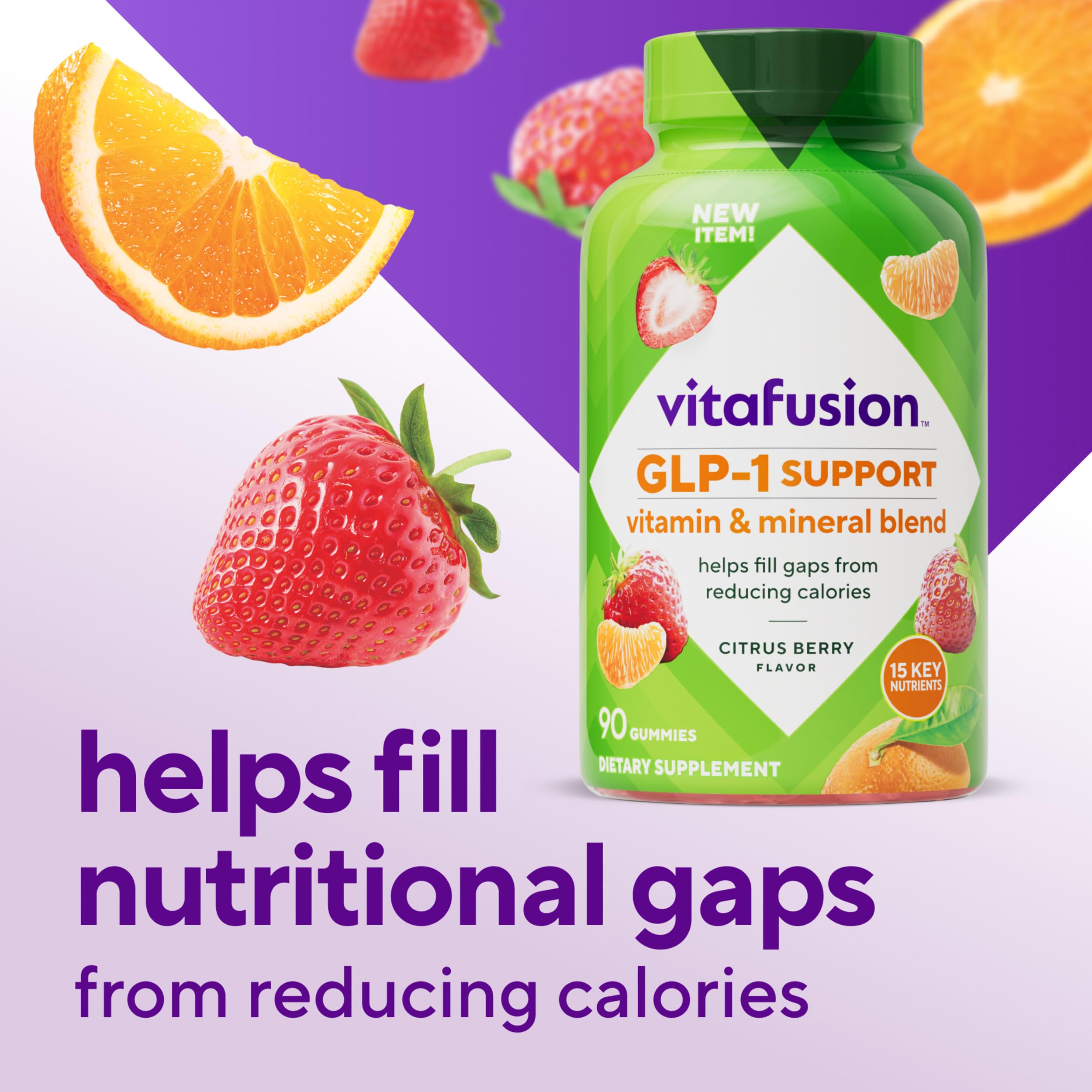 Vitafusion GLP-1 Support gummies closeup highlighting chewy texture and flavor
