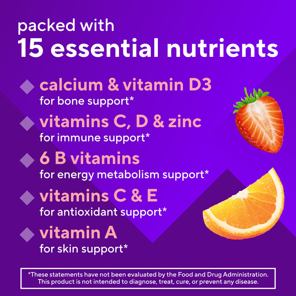 Vitafusion GLP-1 Support nutrition label shows 15 nutrients