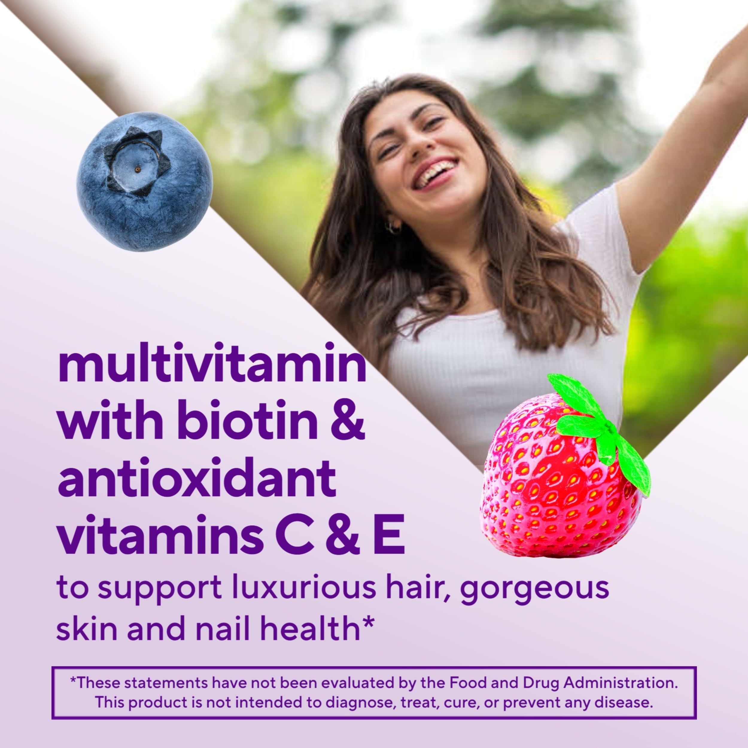 Vitafusion Gorgeous three-gummy serving supports daily beauty routine.