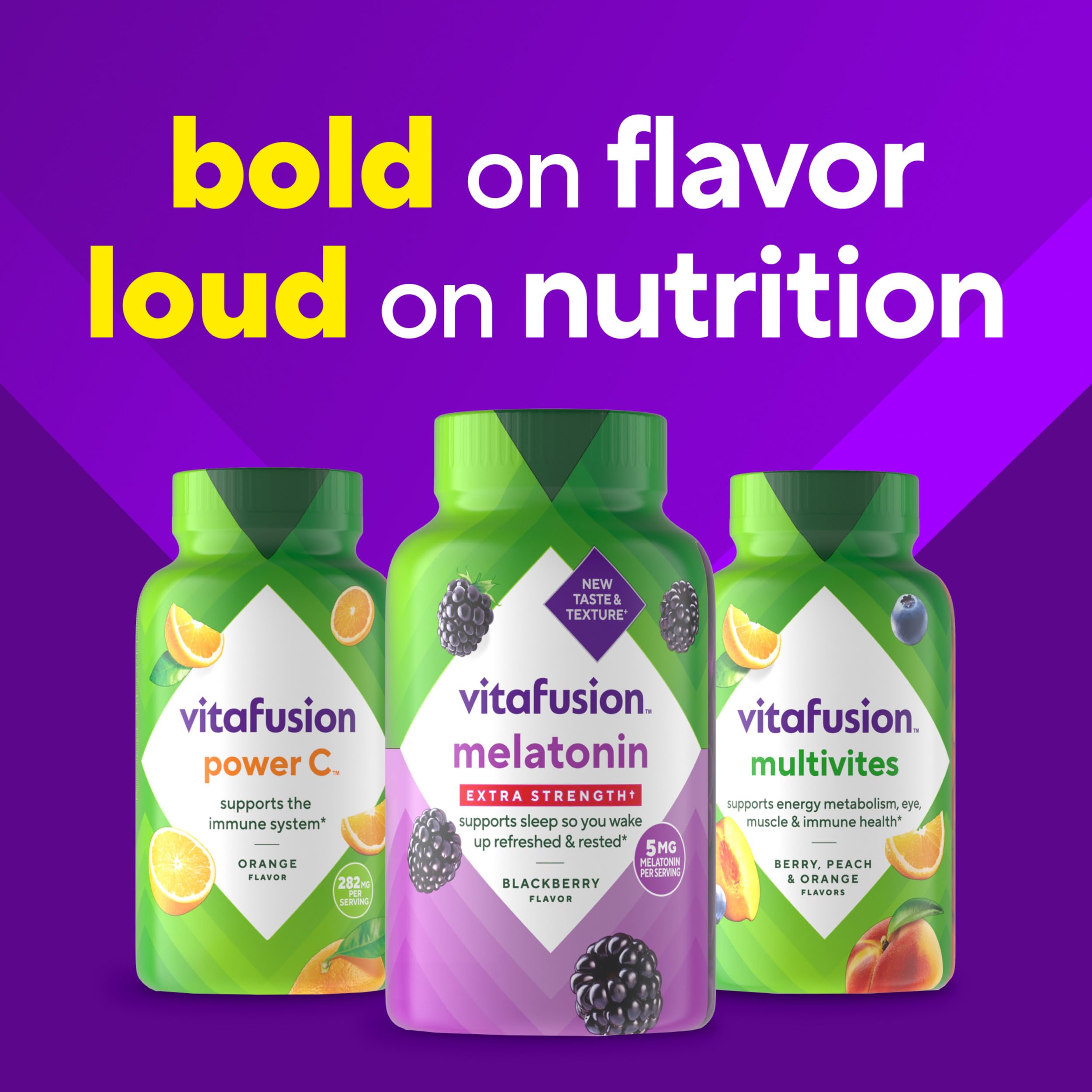 Vitafusion melatonin gummies beside clock signaling sleep readiness