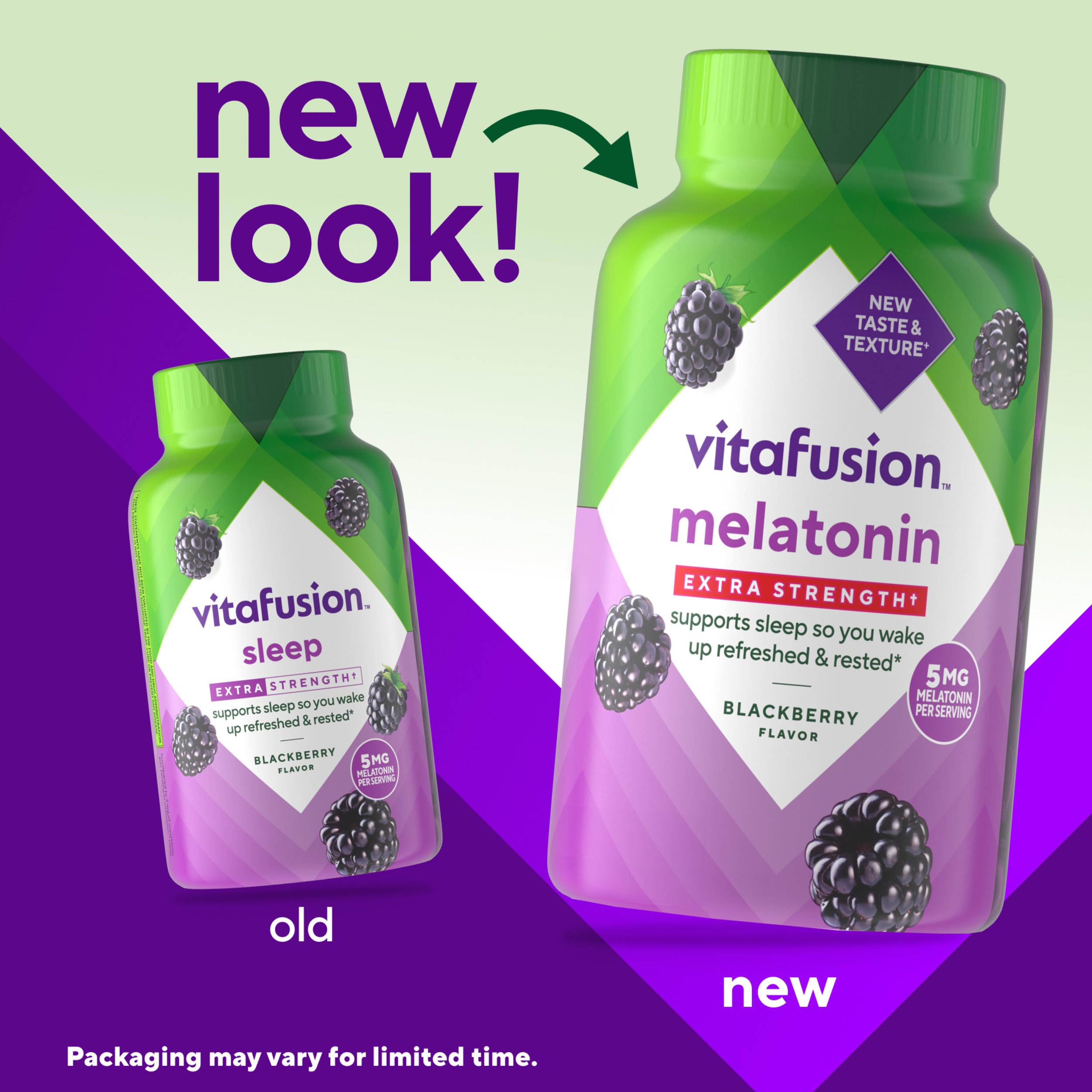 Vitafusion melatonin gummies close-up with blackberry flavor