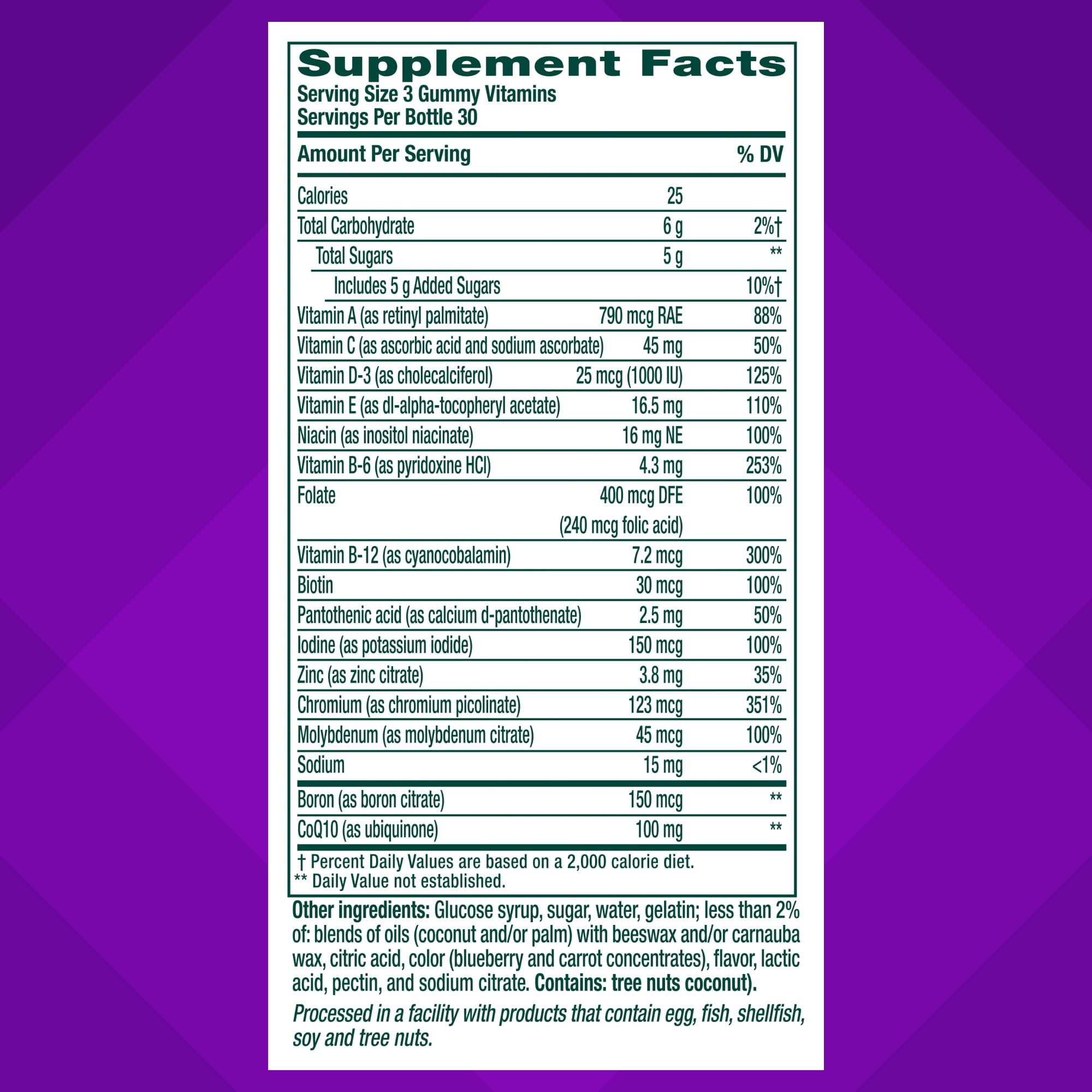 Vitafusion Power+ Men’s Multi serving three gummies demonstrates tasty, easy daily nutrition.
