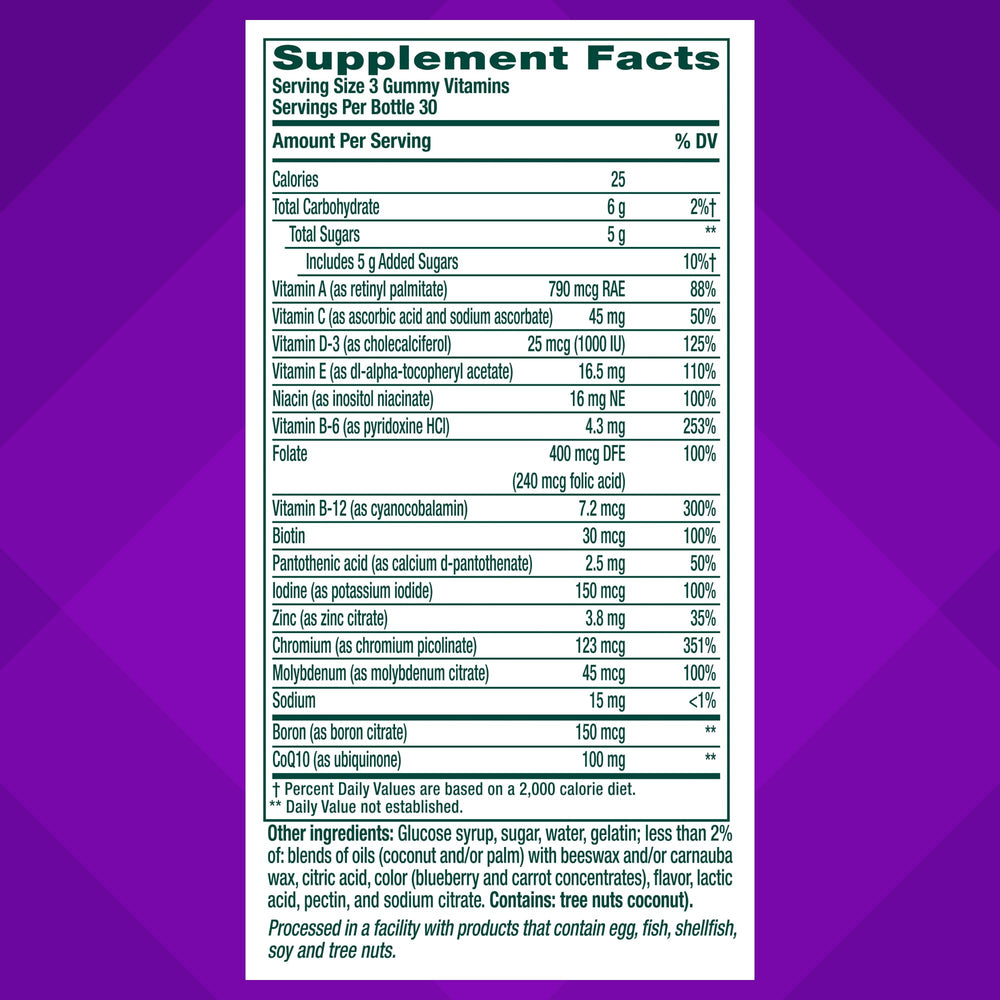 Vitafusion Power+ Men’s Multi serving three gummies demonstrates tasty, easy daily nutrition.