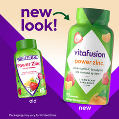 Vitafusion Power Zinc bottle back with nutrition facts.