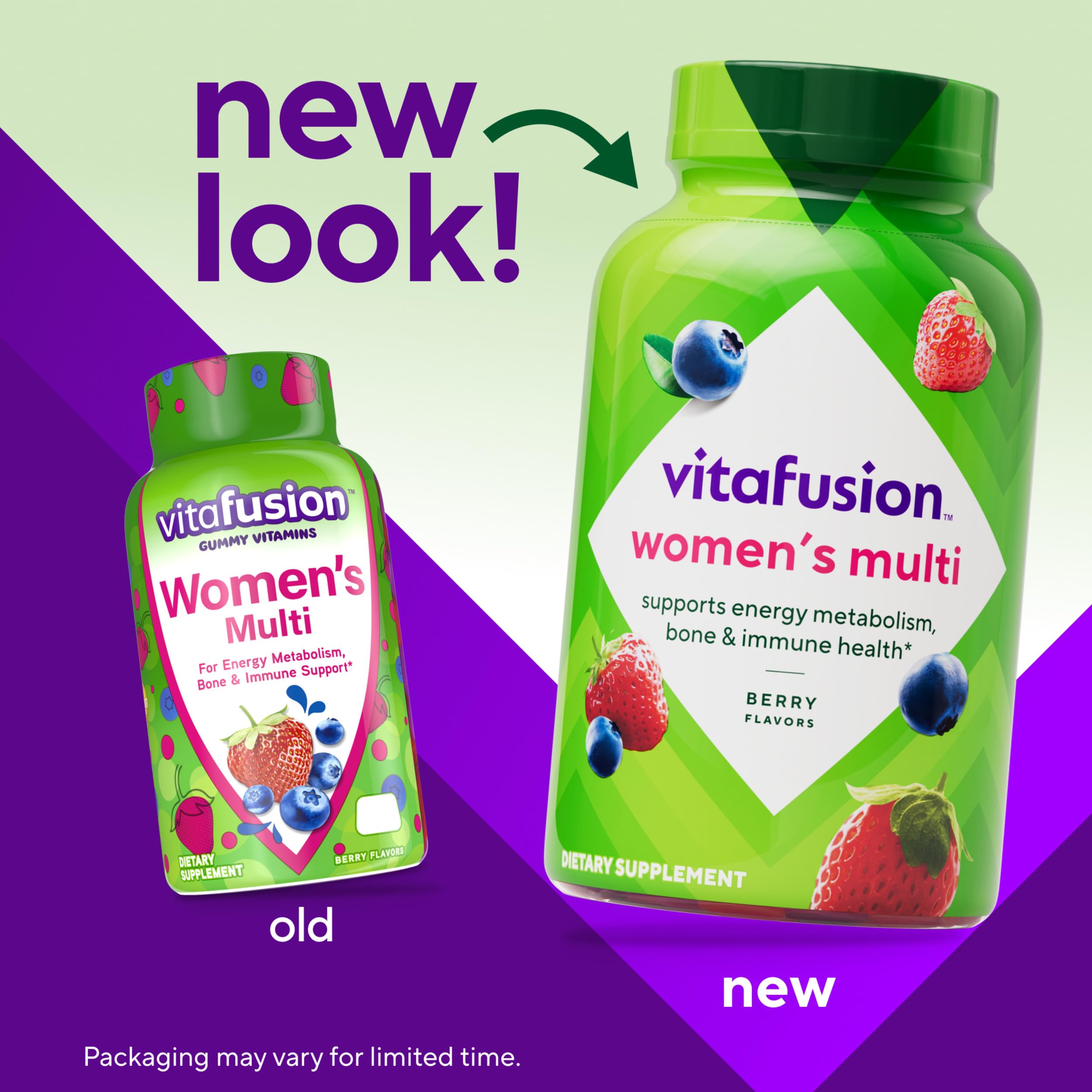 Vitafusion gummies in berry flavor offer a tasty daily boost.