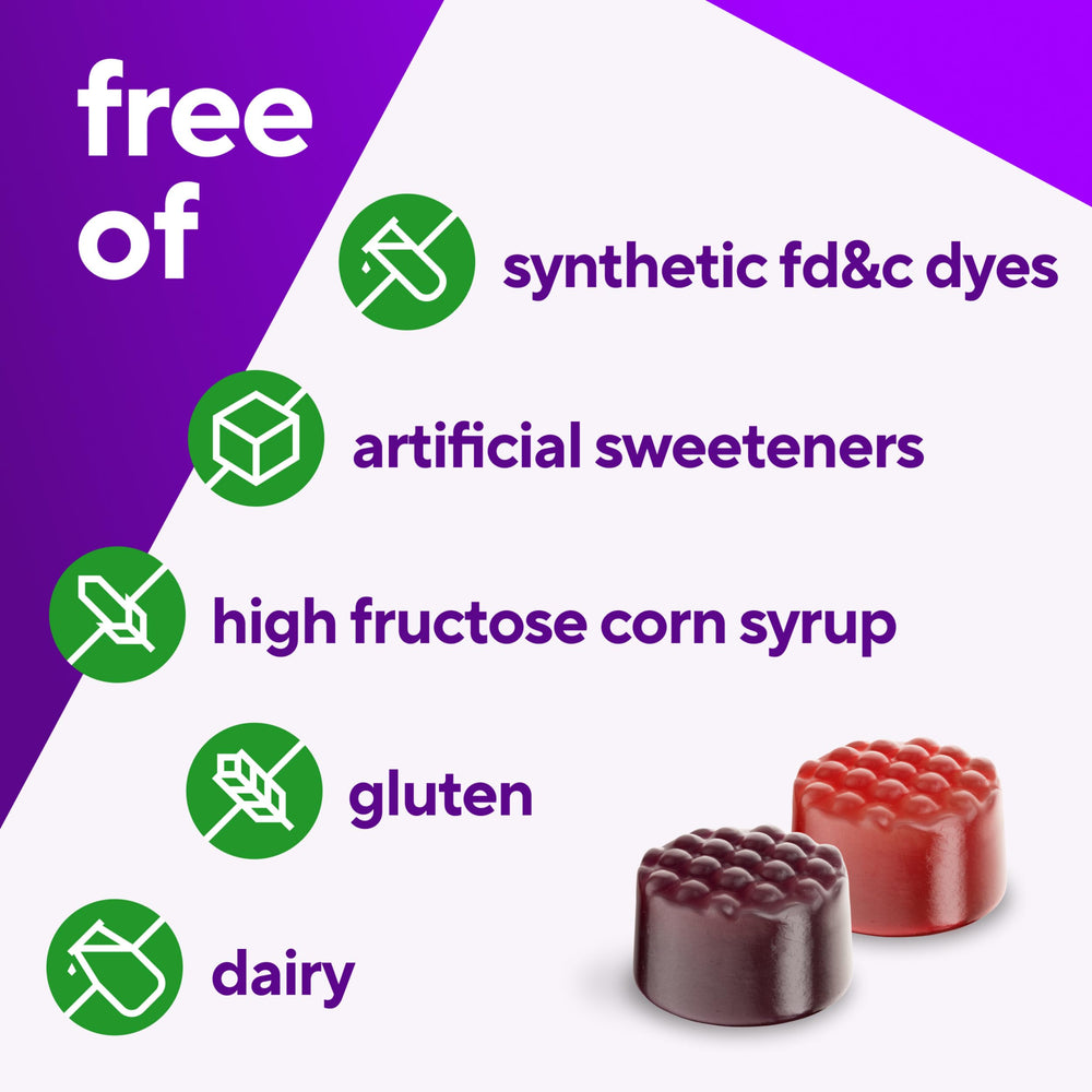No artificial dyes in Vitafusion gummies for a cleaner label.