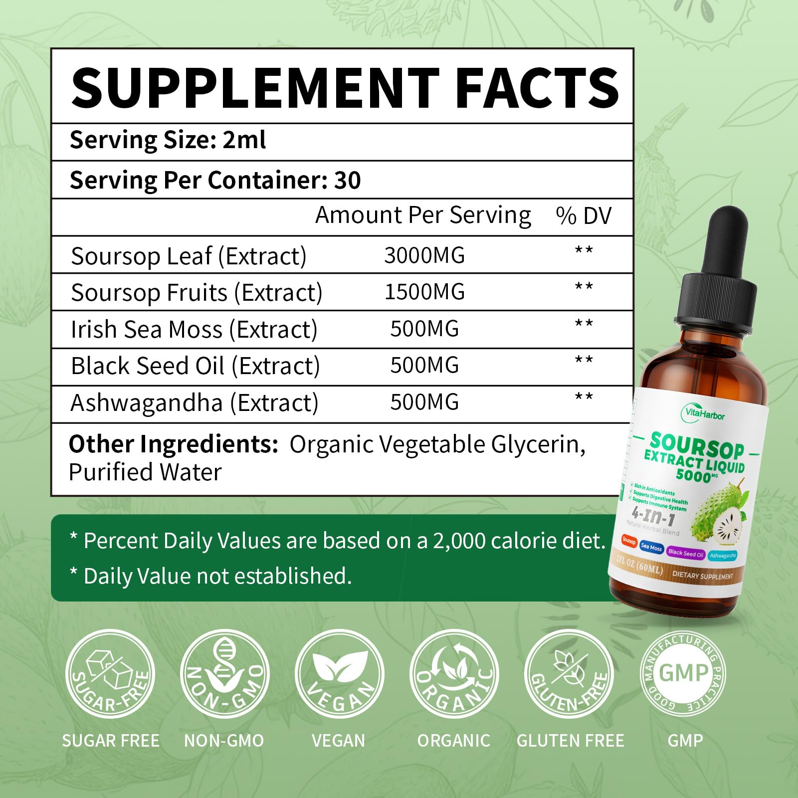 VitaHarbor 4-in-1 Soursop Bitters dropper closeup shows easy daily use.