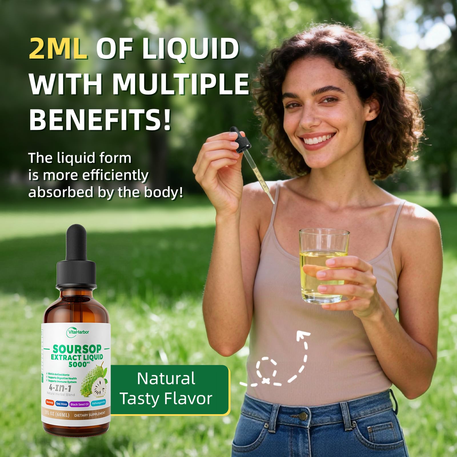 VitaHarbor 4-in-1 Soursop Bitters serving glass demonstrates convenient consumption.
