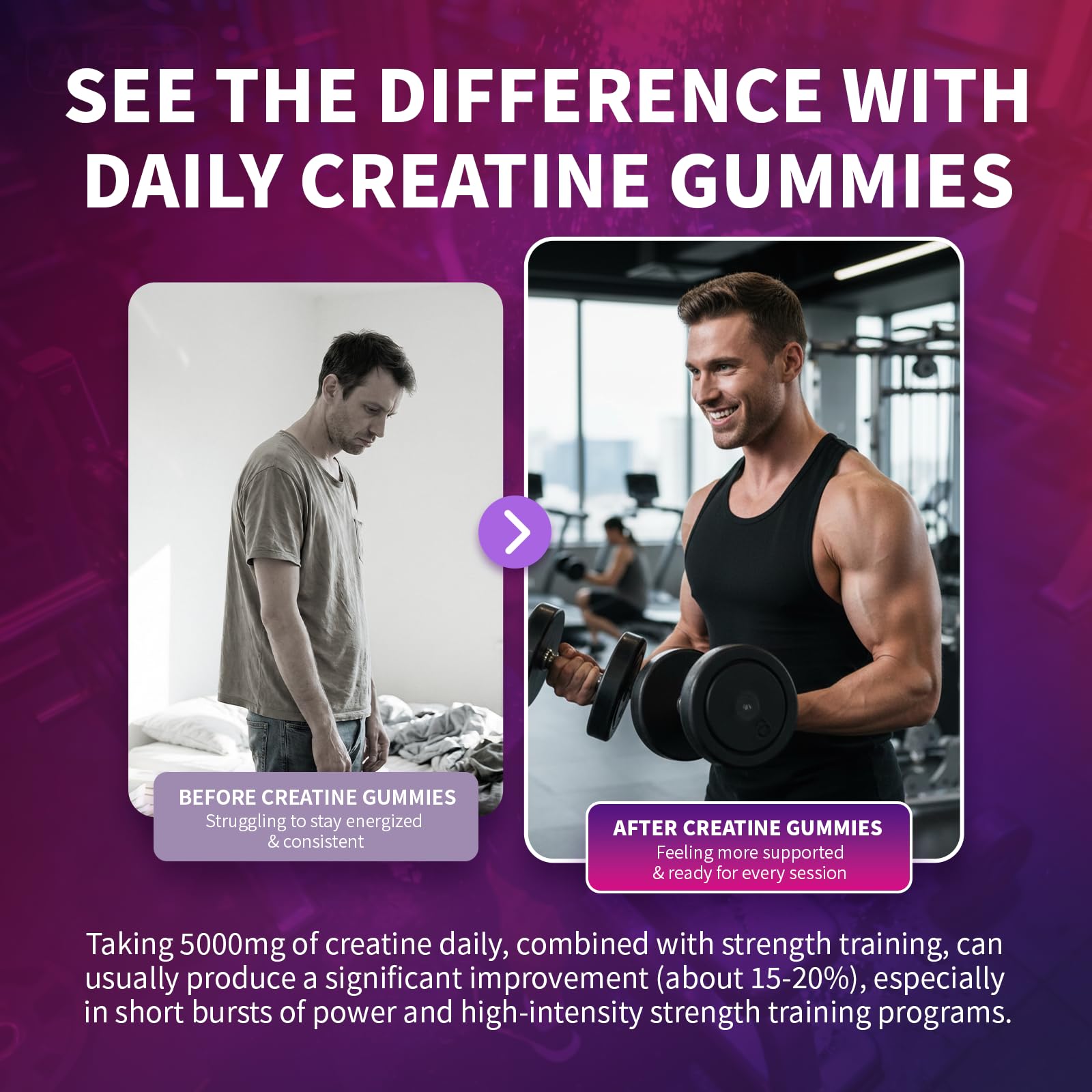 VitaHarbor Gluten-free Non-GMO Creatine Gummies close-up emphasizing purity and vegan compatibility.