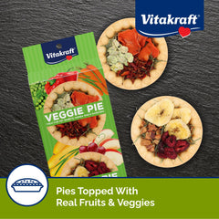 Vitakraft Veggie & Fruity Pie Treat dried fruit toppings close-up.