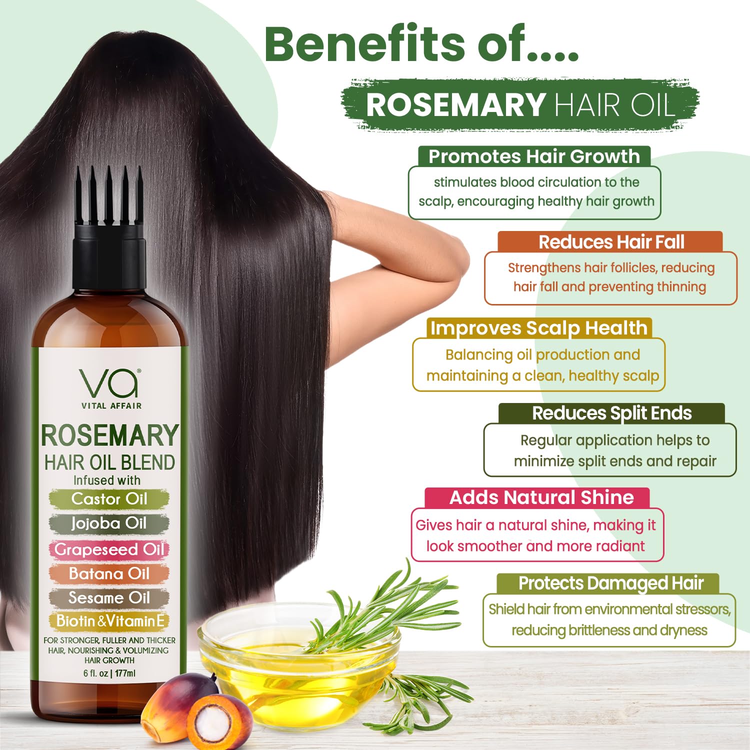 VITAL AFFAIR biotin vitamin-e blend bottle underlines nutrients that may support hair vitality.