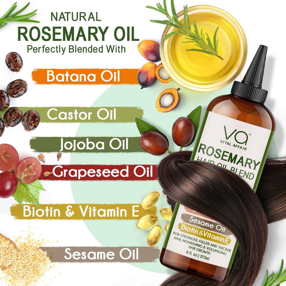 VITAL AFFAIR castor oil bottle illustrates a nourishing base for strands.