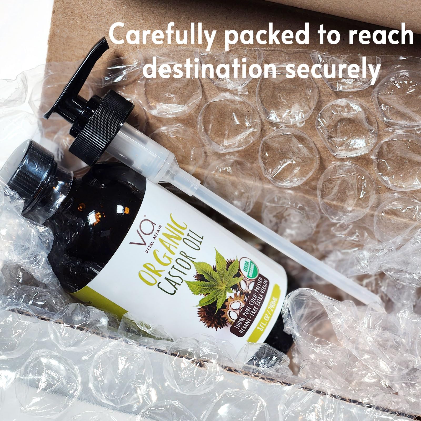 VITAL AFFAIR Castor Oil's golden hue shown in a clean bottle.