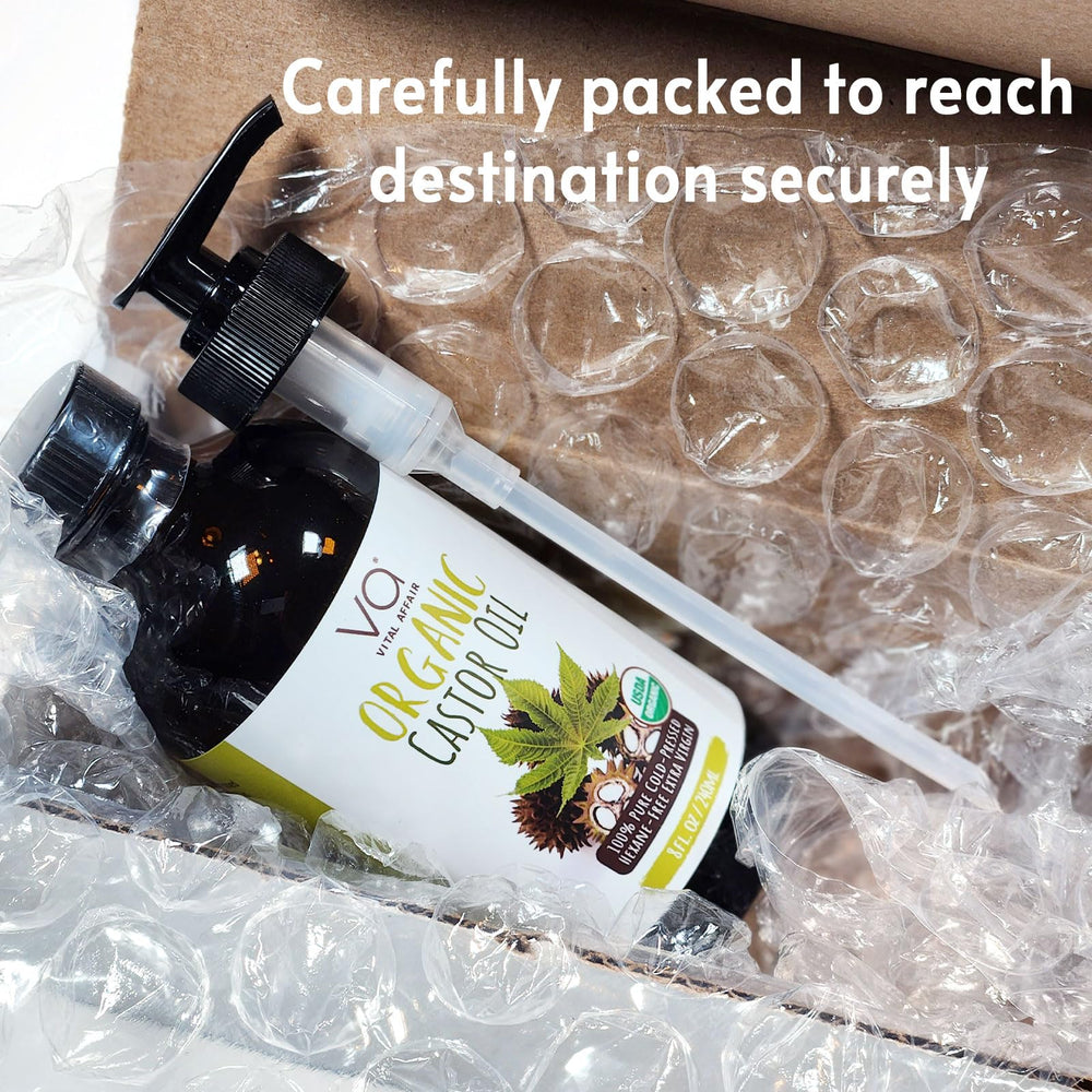 VITAL AFFAIR Castor Oil's golden hue shown in a clean bottle.